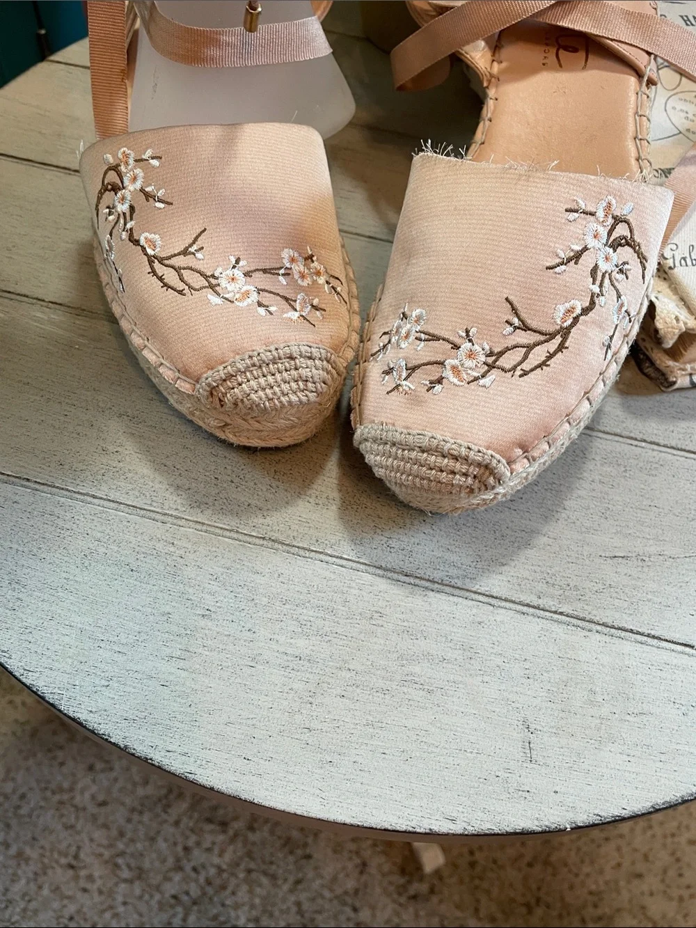 Nanette Lepore Blush Pink Embroidered Espadrille Lace-Up Flats